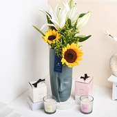 Enchanting Trio Of Sunflower Lilies N Candles