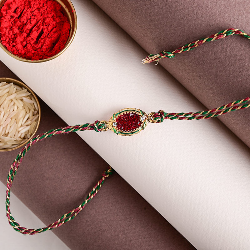 Encrusted Red Rakhi - Rakhi to Canada Online 2022