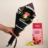 Endearing Pink Rose N Sweet Bites Combo