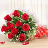10 red roses bunch - Anniversary Flowers