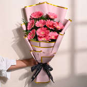 Bouquet 10 Pink Gerberas In Pink Premium Paper