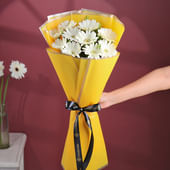 10 White Gerberas In Yellow Premium Paper