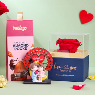 Eternal Red Rose With Almond Rocks N Showpiece