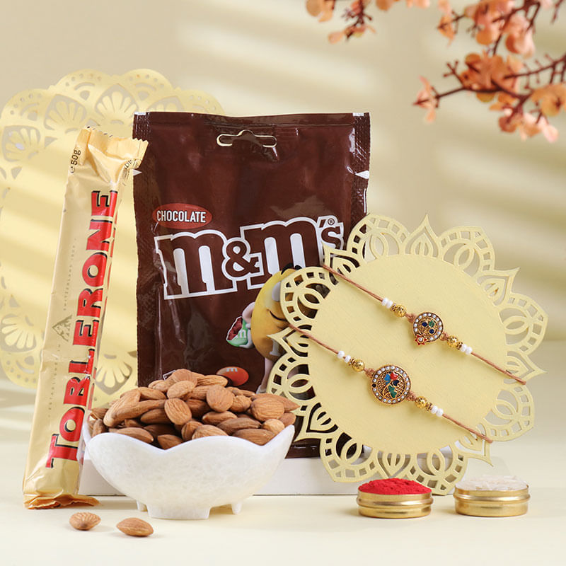 Ethnic Designer Rakhi Set With Choco Crunches