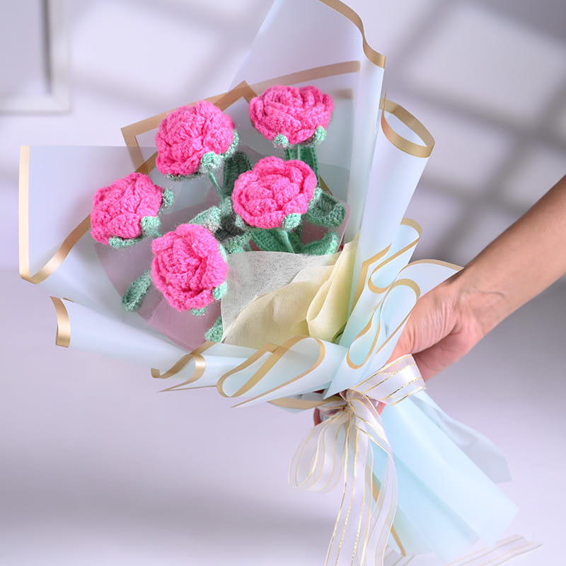 Everlasting Pink Crochet Rose Bouquet