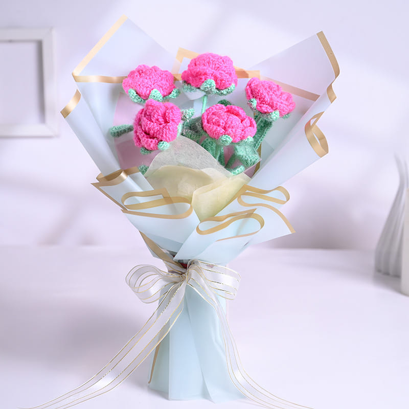 Everlasting Pink Crochet Rose Bouquet