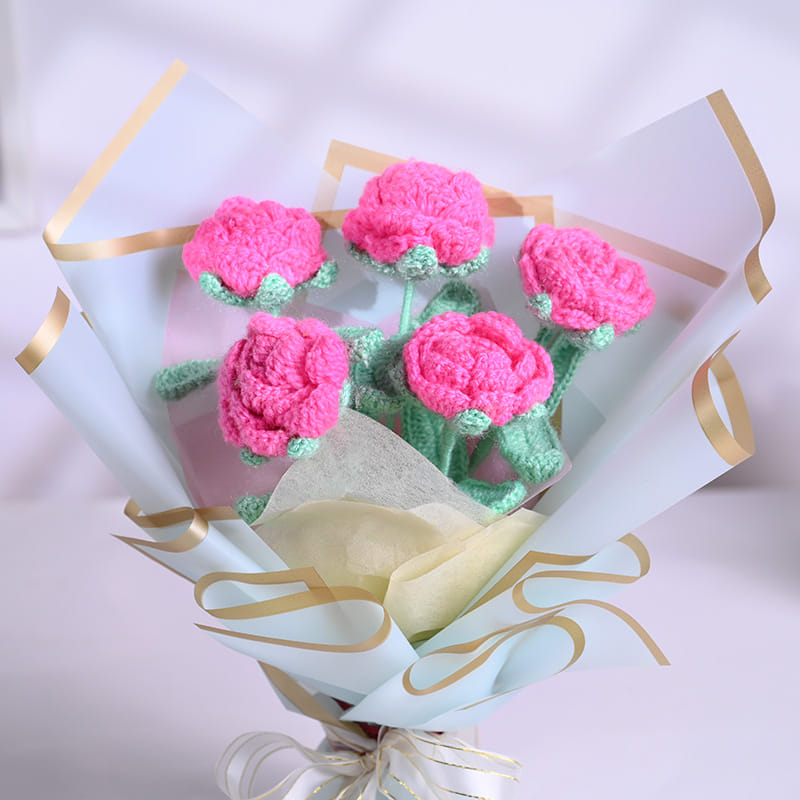 Everlasting Pink Crochet Rose Bouquet