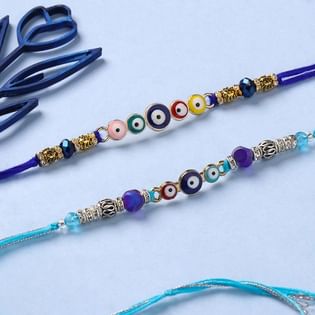 Evil Eye Beaded Rakhi Duo