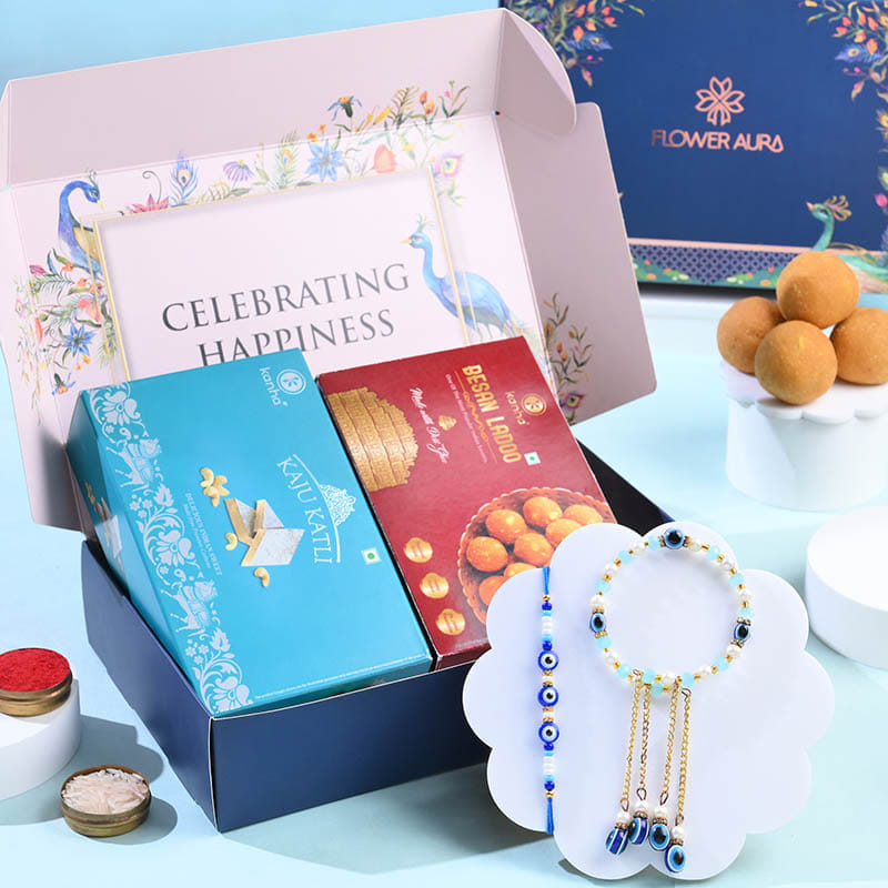 Evil Eye Bhai Bhabhi Bracelet Rakhis With Sweets