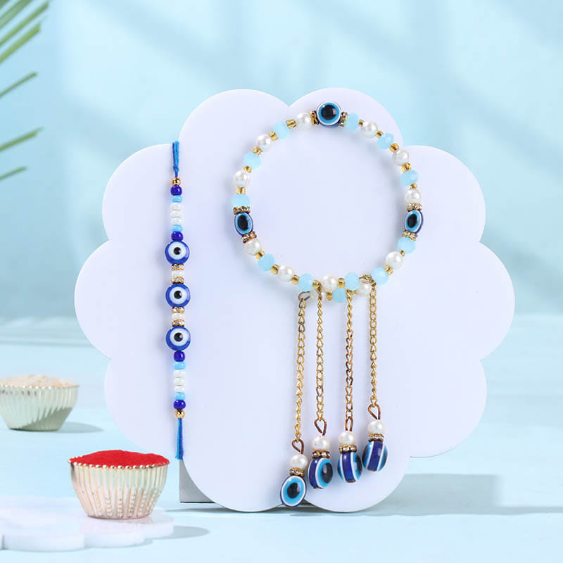 Evil Eye Bhai Bhabhi Bracelet Rakhis With Sweets