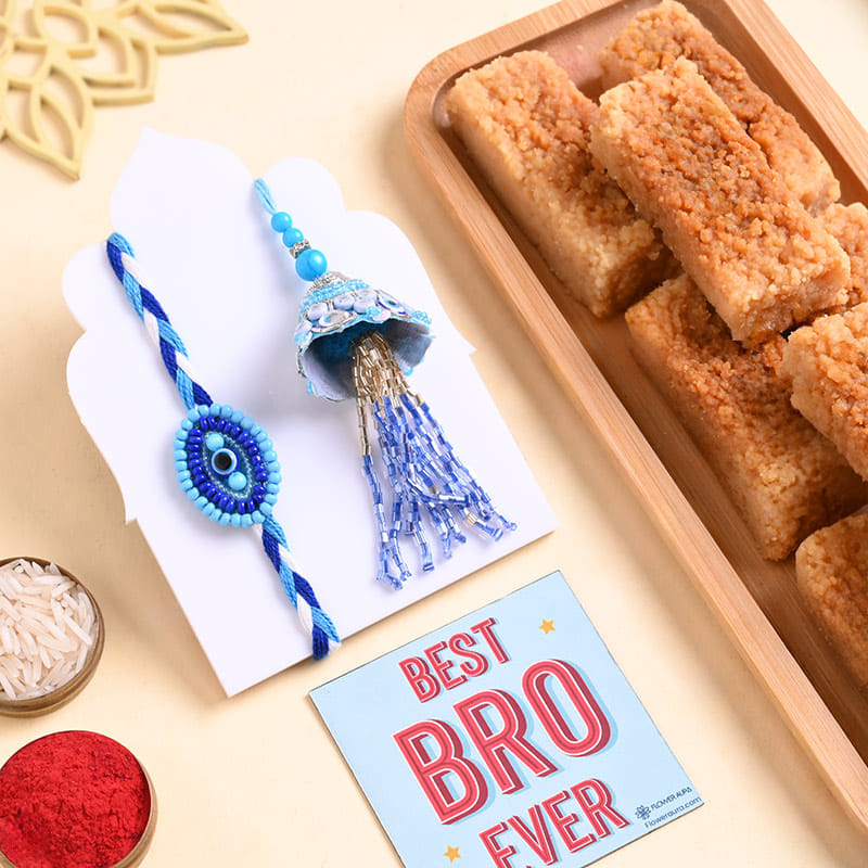 Bhai Bhabhi Evil Eye Rakhis With Milk Cake