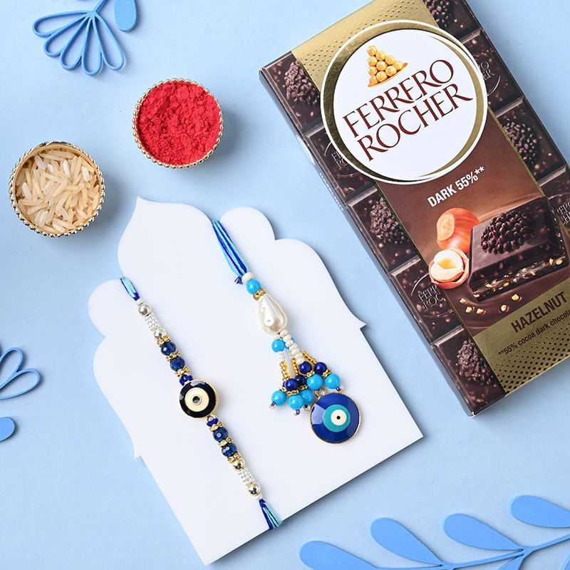 Buy Evil Eye Bhaiya Bhabhi Rakhi With Ferreo Rocher