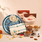 Evil Eye Couple Rakhi With Pearl Thali N Flavored Dryfruits