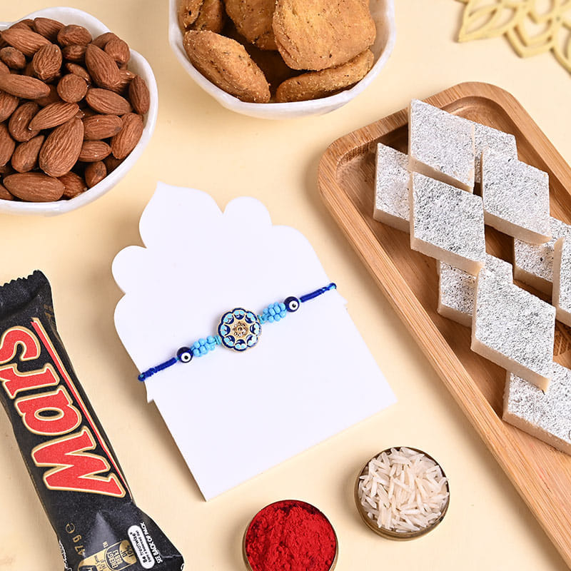 Evil Eye Enamel Rakhi N Treats Hamper