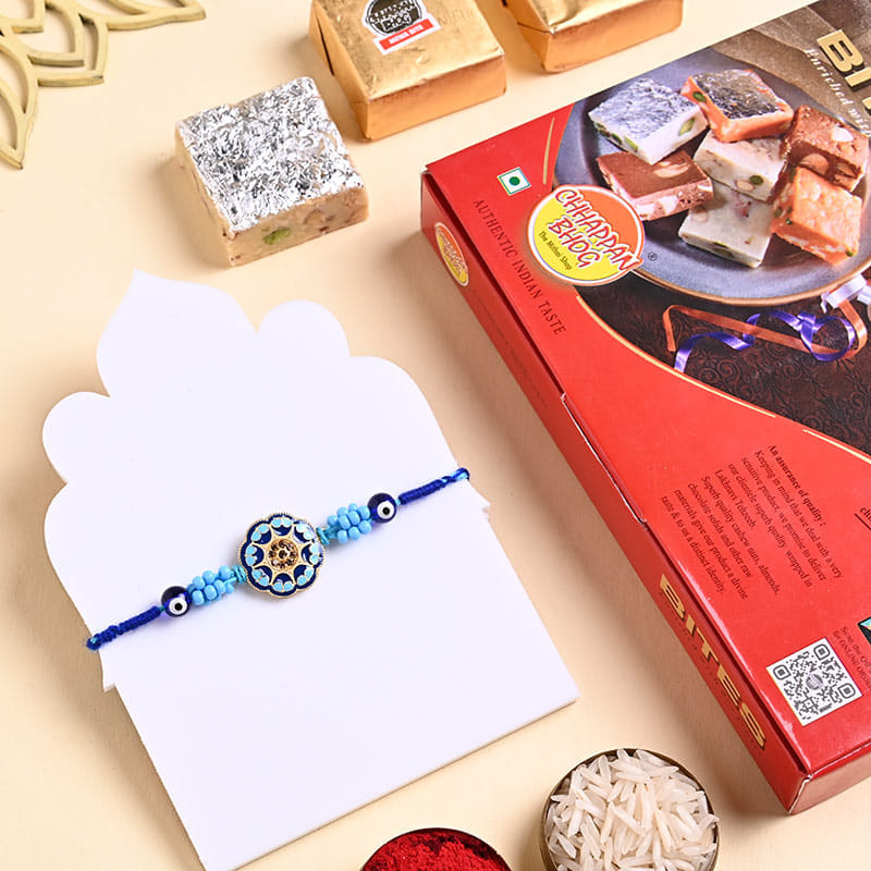Evil Eye Enamel Rakhi With Mewa Bites