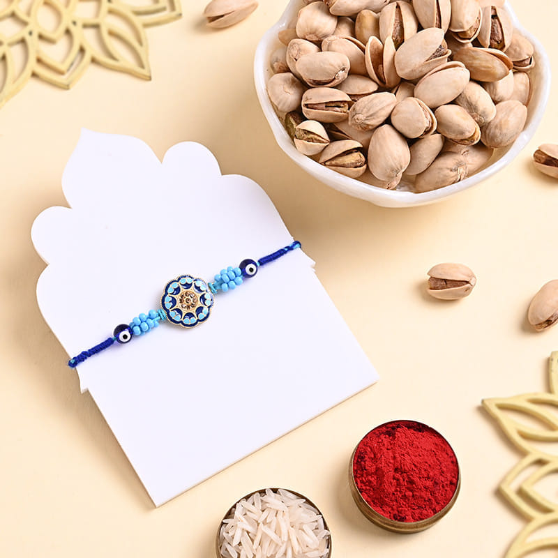 Evil Eye Enamel Rakhi With Pistachios