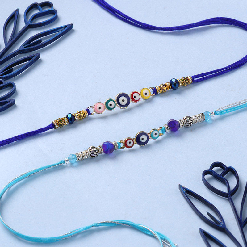 Set of 2 Evil Eye Protection Rakhi With Kaju Katli -USA