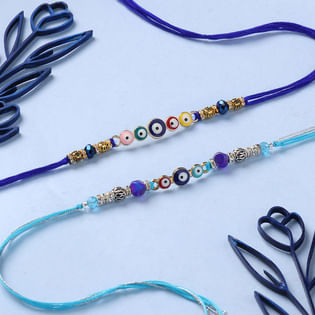 Set of 2 Evil Eye Protection Rakhi With Kaju Katli -USA