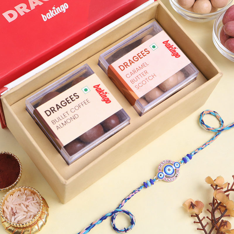 Evil Eye Rakhi N Gourmet Dragees Combo