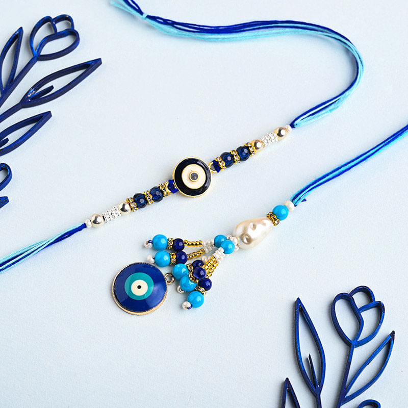 Set of Two Blue Evil Eye Bhaiya Bhabhi Rakhi