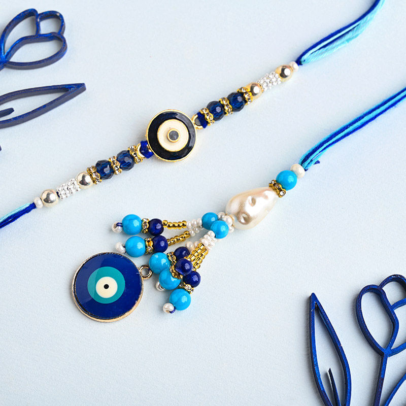Set of Two Blue Evil Eye Bhaiya Bhabhi Rakhi