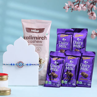Evil Eye Rakhi With Cashews N Choco Bars-Overseas