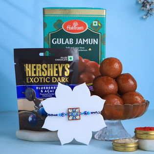 Evil Eye Rakhi With Gulab Jamun 500 Gm N Chocolates