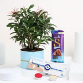 Evil Eye Rakhi With Ixora Plant N Silk Oreo