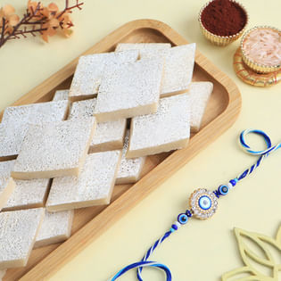 Evil Eye Rakhi With Kaju Katli Delight