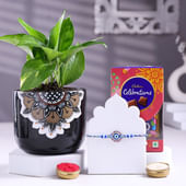 Evil Eye Rakhi With Money Plant N Chocolates