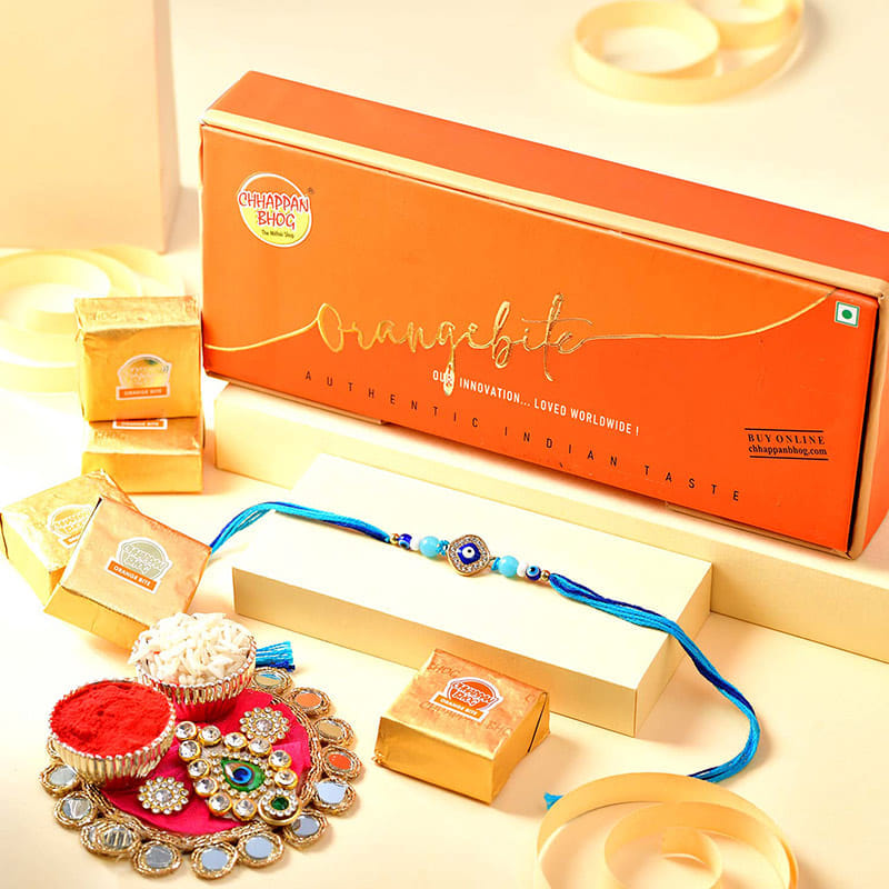 Evil Eye Rakhi With Orange Bites