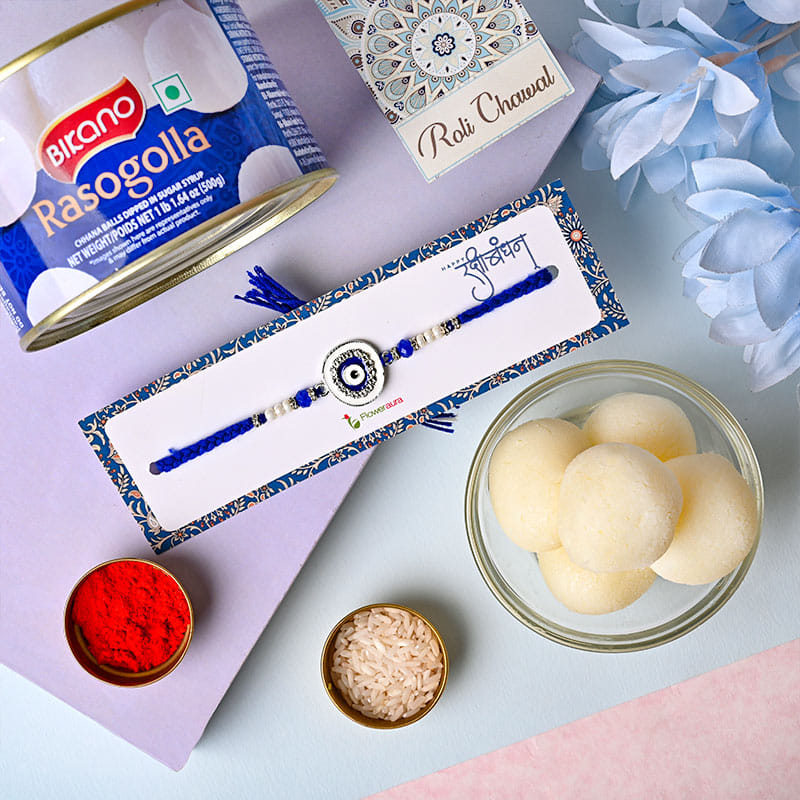 Order Evil Eye Rakhi With Rosogolla For Brother Online - Good Luck rakhi