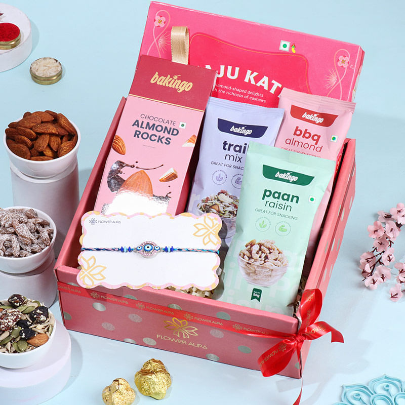 Evil Eye Rakhi With Sweet N Nutty Delights