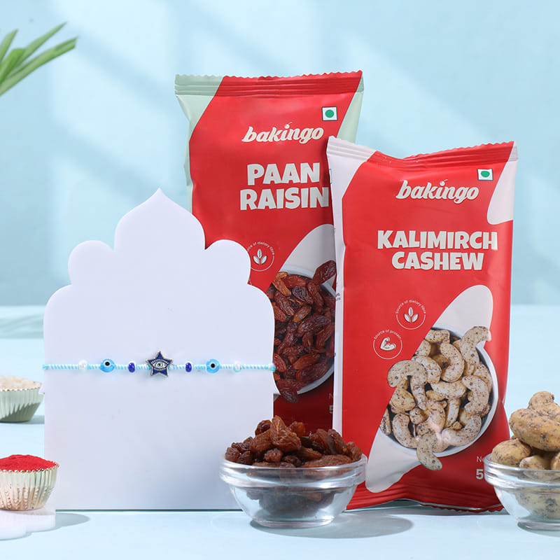 Evil Eye Star Rakhi With Almonds N Trail Mix