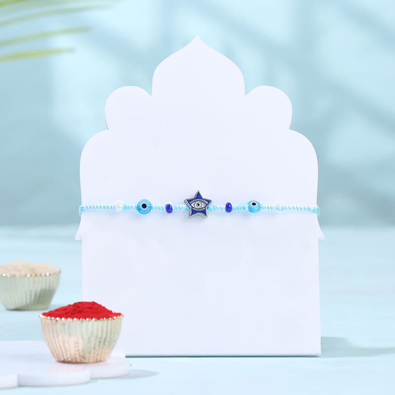 Evil Eye Star Rakhi With Choco Almonds -Overseas