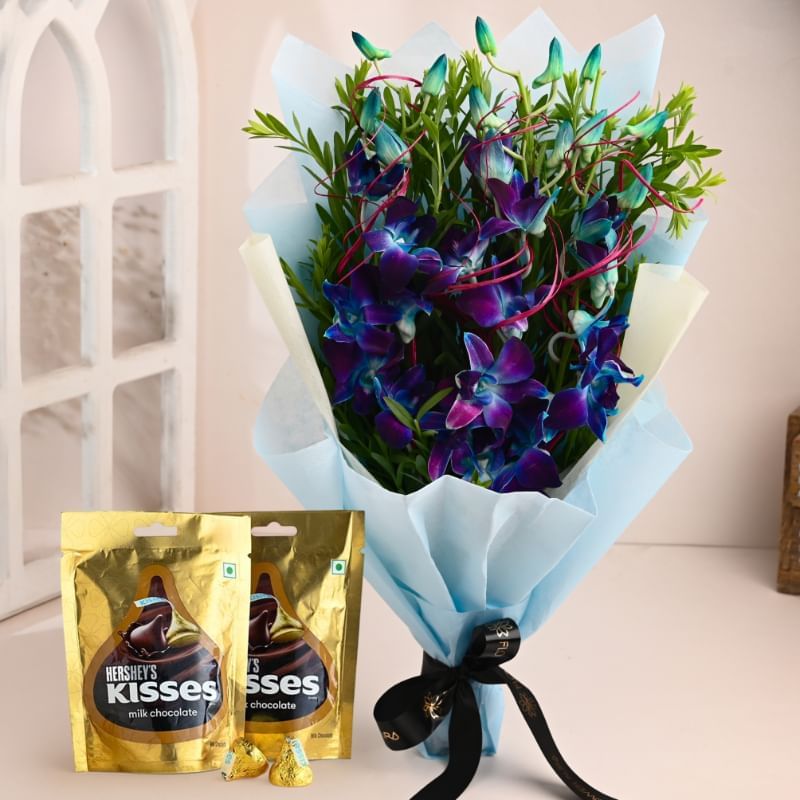 Exotic Blue Orchids With Chocolates