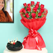 Red Roses with Chocolate Cake Combo