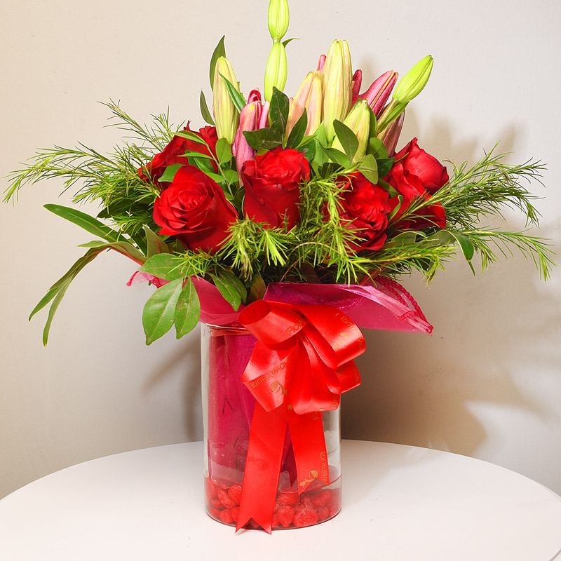 Exotic Red Roses and Lilies Combo