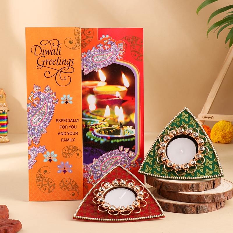 Exquisite Diyas N Greeting Card Diwali Gift Set