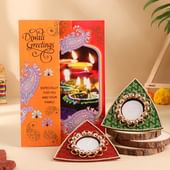 Exquisite Diyas N Greeting Card Diwali Gift Set