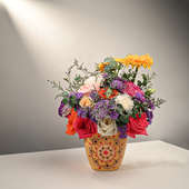 Exquisite Floral Arrangement In Embroidery Design Pot