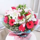Mixed Flower Bouquet of White Lilies & Pink Carnations