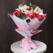 Premium Mixed Flower Bouquet of White Lilies & Pink Carnations (Side)