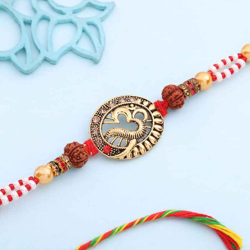 Exquisite N Antique Charm Om Rudraksha N Pearl Rakhi