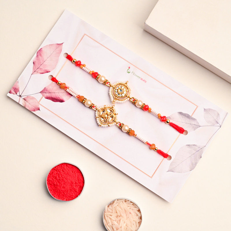 Exquisite Pearl N Kundan Rakhis With Kaju Katli 