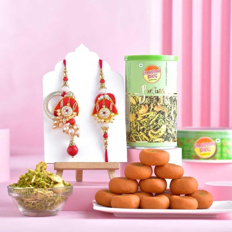 Exquisite Rakhi Hamper With Dalmoth N Kesar Peda