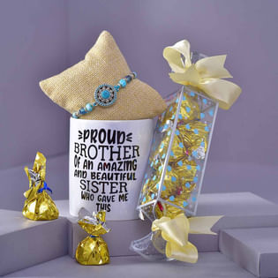 Exquisite Rakhi With Ceramic Mug N Chocolates