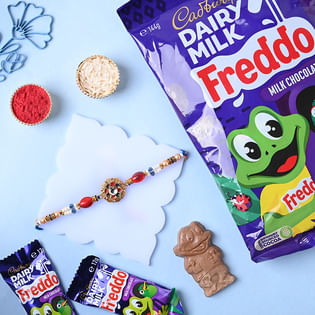Exquisite Rakhi With Pack of 12 Cadbury Freddo Milk Chocolate