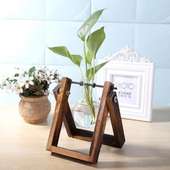 Exquisite Wood Planter with Glass Flask