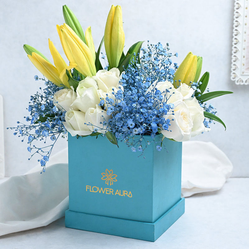 Exquisite Yellow & White Floral Box - Online Flower Delivery